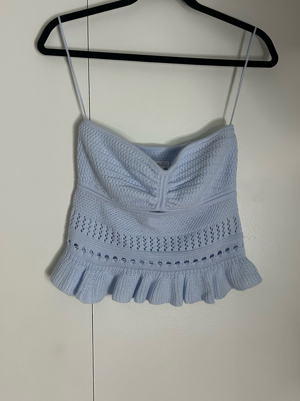 New Aerie Light Blue Knit Ruffle Hem Cami Top